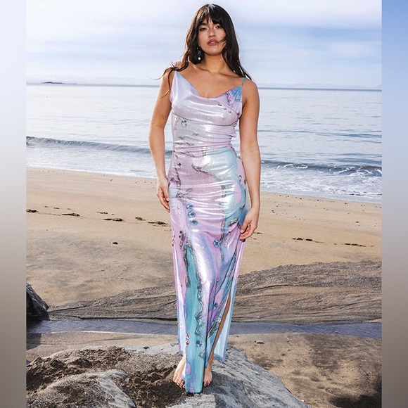 HILDUR YEOMAN The Siren Maxi Dress in Pink Mercury Sky - Picture 1 of 12